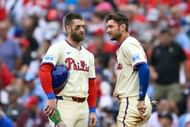 Bryce Harper (L) and Trea Turner (R) in action against the Seattle Mariners - Source: Getty